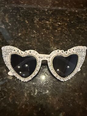 Hello Forty Embellished Heart Sunglasses - White